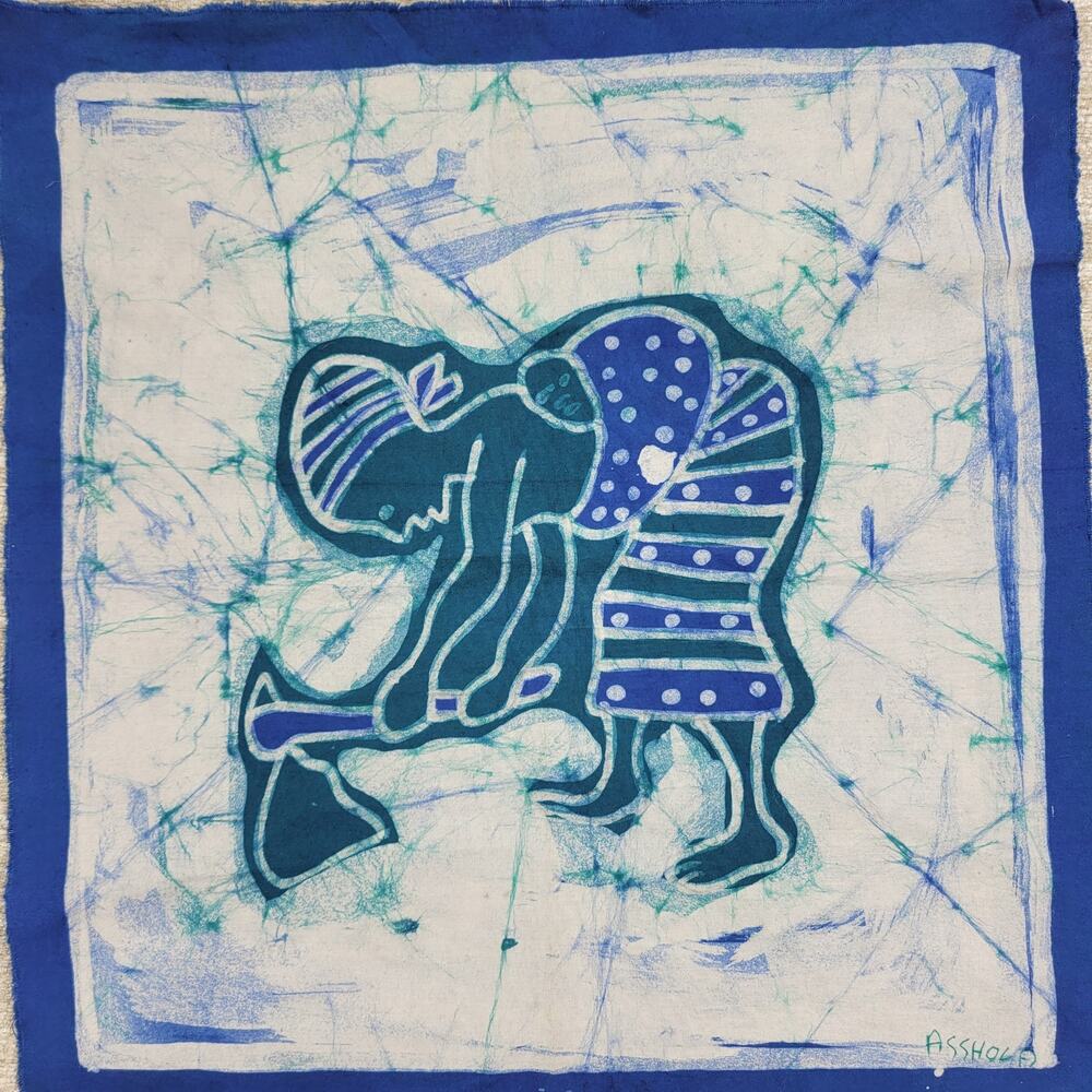 VTG Asshola Batik African Woman Farming Tapestry Mali Hand Dyed Fabric Signed